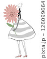 グレー　ストライプ　ドレス　ピンクの花　女性　挿絵 126099664