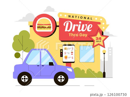 National Drive Thru Day Vector Illustration featuring a Service That Allows Customers to Order and Receive Food From Their Vehicles in a Background 126100730