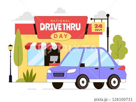 National Drive Thru Day Vector Illustration featuring a Service That Allows Customers to Order and Receive Food From Their Vehicles in a Background 126100731