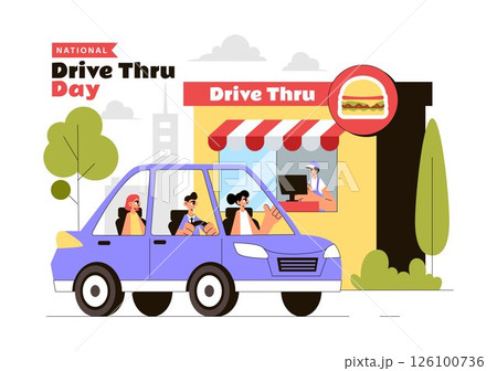 National Drive Thru Day Vector Illustration featuring a Service That Allows Customers to Order and Receive Food From Their Vehicles in a Background 126100736