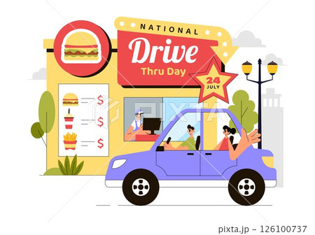 National Drive Thru Day Vector Illustration featuring a Service That Allows Customers to Order and Receive Food From Their Vehicles in a Background 126100737