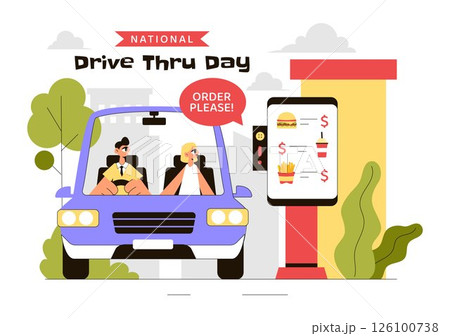 National Drive Thru Day Vector Illustration featuring a Service That Allows Customers to Order and Receive Food From Their Vehicles in a Background 126100738