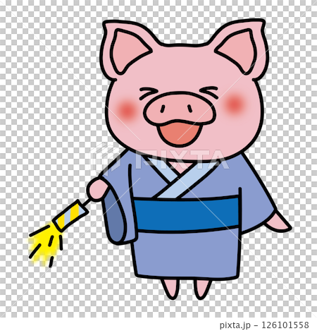 一隻穿著浴衣、手持煙火的豬 126101558