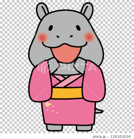 一隻穿著粉紅色浴衣的河馬仰望天空 126101616