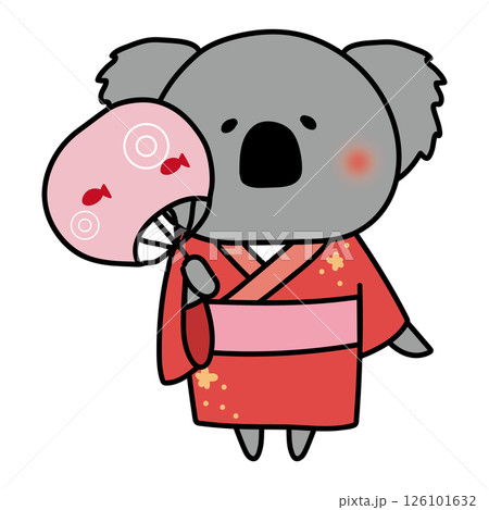 赤い浴衣を着てうちわを持っているコアラ 126101632