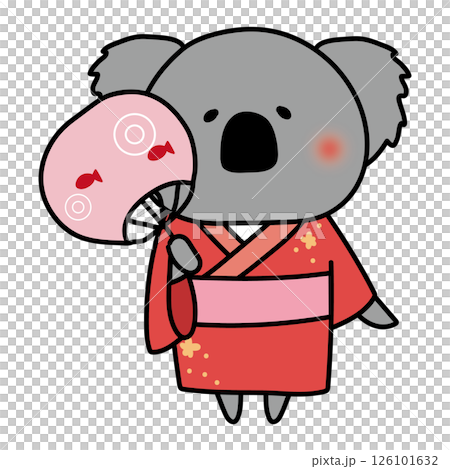 赤い浴衣を着てうちわを持っているコアラ 126101632