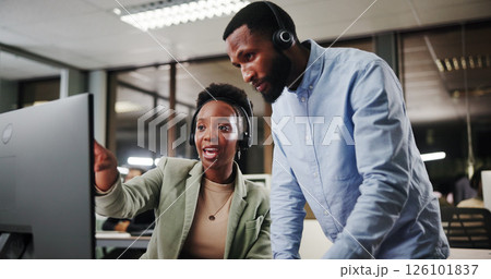 Call center, help and coaching people on computer for customer service, sales and crm at night. Talk, contact us and telemarketing manager on desktop for discussion, training and teaching intern Call center, help and coaching people on computer for customer service, sales and crm at night. Talk, contact us and telemarketing manager on desktop for discussion, training and teaching intern 126101837