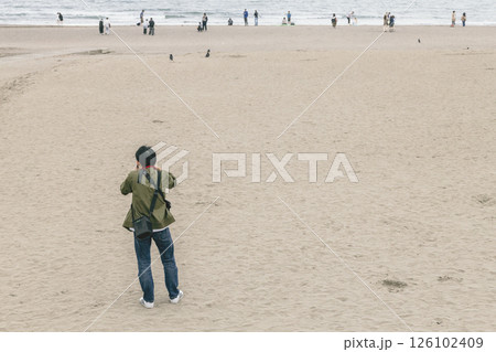 浜辺 写真を撮る男性 後ろ姿 浜辺 写真を撮る男性 後ろ姿 126102409