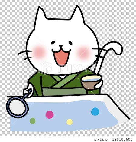 緑の浴衣を着てボールすくいをする白い猫 緑の浴衣を着てボールすくいをする白い猫 126102606