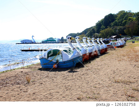 猪苗代湖　猪苗代観光船　猪苗代　はくちょう丸　長浜　湖畔　かめ丸　白鳥ボート　湖　福島県　翁沢　　　 126102758