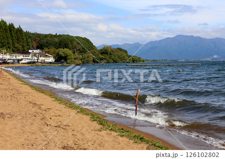 猪苗代湖　猪苗代観光船　猪苗代　はくちょう丸　長浜　湖畔　かめ丸　白鳥ボート　湖　福島県　翁沢　　　 126102802