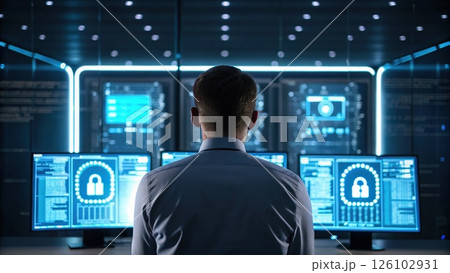 cybersecurity data breach concept, Professional monitoring in a tech security environment 126102931