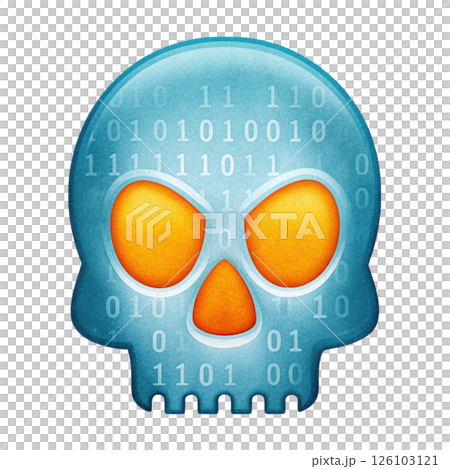 Cybersecurity data breach concept, Digital skull design with binary code elements isolated transparent background Cybersecurity data breach concept, Digital skull design with binary code elements isolated transparent background 126103121