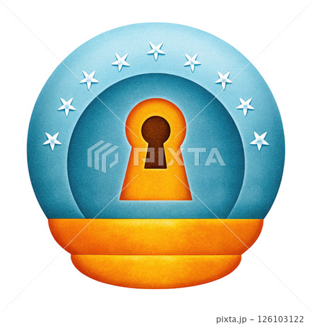Cybersecurity data breach concept, Colorful keyhole design with stars and circular shape isolated transparent background 126103122