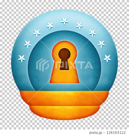 Cybersecurity data breach concept, Colorful keyhole design with stars and circular shape isolated transparent background 126103122