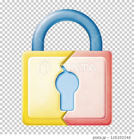 Cybersecurity data breach concept, Colorful padlock symbolizing security and protection isolated transparent background 126103148