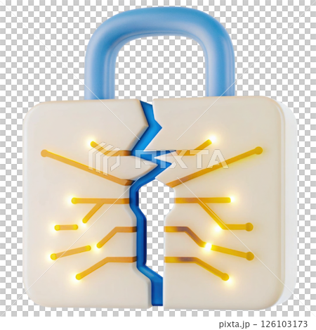 Cybersecurity data breach concept, Digital padlock with circuit design and glowing elements. isolated transparent background 126103173