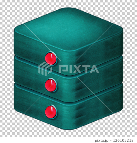 Cybersecurity data breach concept, Stacked teal boxes with red buttons on a black background isolated transparent background 126103218