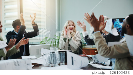 Applause, paper throw and business people with documents for success, collaboration and celebration. Goals, target and winner with happy employee team in workplace for deal, meeting or motivation Applause, paper throw and business people with documents for success, collaboration and celebration. Goals, target and winner with happy employee team in workplace for deal, meeting or motivation 126103428