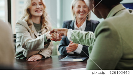 Business, people and shaking hands with partnership in meeting for finance deal, welcome offer and agreement. Financial analyst, happy and handshake in office for negotiation and investment success Business, people and shaking hands with partnership in meeting for finance deal, welcome offer and agreement. Financial analyst, happy and handshake in office for negotiation and investment success 126103446