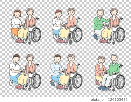 幫助坐輪椅的老人的人的插圖集 126103453