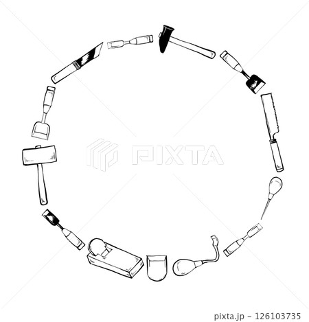 木工道具　フレーム　筆 線画 イラスト 126103735