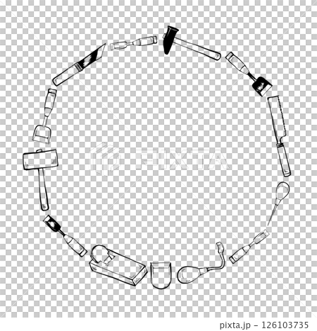 木工道具　フレーム　筆 線画 イラスト 126103735