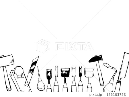 木工道具 背景 フレーム 筆 線画 イラスト 木工道具 背景 フレーム 筆 線画 イラスト 126103738