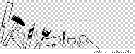 木工道具 背景 フレーム 横長 筆 線画 イラスト 木工道具 背景 フレーム 横長 筆 線画 イラスト 126103740