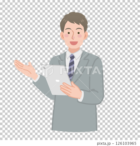A businessman holding a tablet and giving an explanation A businessman holding a tablet and giving an explanation 126103965