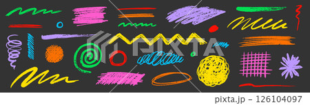 Crayon pencil scribble chalk texture brush stroke element set. Hand drawn crayon pencil brush stroke texture line color shape vector. Children color chalk scratch hand drawn style. Vector Crayon pencil scribble chalk texture brush stroke element set. Hand drawn crayon pencil brush stroke texture line color shape vector. Children color chalk scratch hand drawn style. Vector 126104097