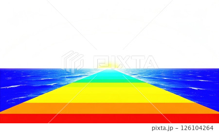 Colorful geometric pattern merging sea and horizon at sunset. 126104264
