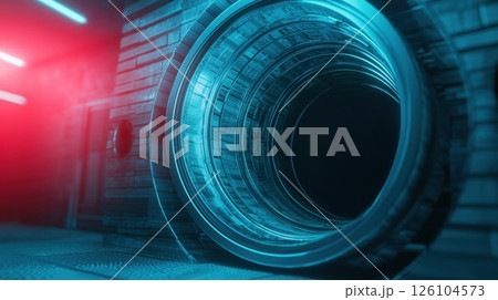 Futuristic tunnel with neon lighting effects. 126104573