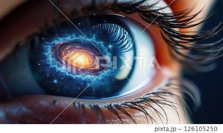 A cosmic galaxy reflected in a human eye. 126105250