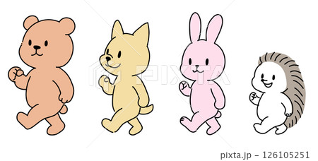 くま・犬・うさぎ・ハリネズミが行進するイラスト（かわいい動物・子ども向け） 126105251