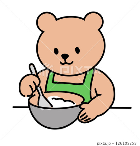 料理をするくまのイラスト（かわいい動物・キッチン・子ども向け） 126105255