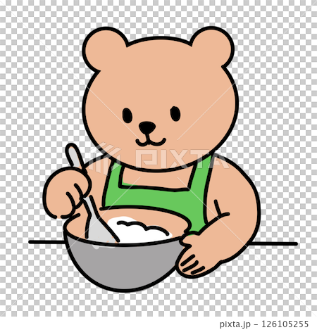料理をするくまのイラスト（かわいい動物・キッチン・子ども向け） 126105255