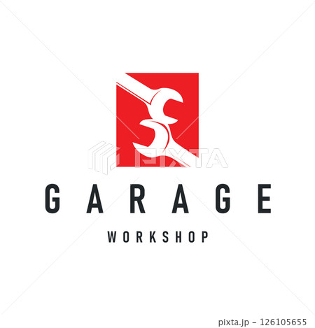garage workshop logo design with workshop key equipment icon simple illustration vehicle repair template product brand symbol and business brand 126105655