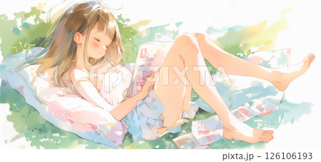 自然の中でくつろぐ女の子 126106193