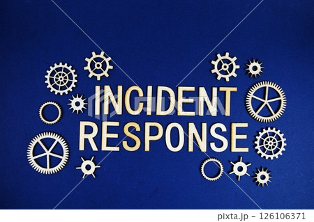 Incident Response alphabet letters with gears element on navy blue background 126106371