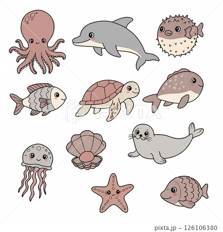 かわいい海の生き物たち　教材・SNS・商用OK 126106380