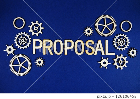 Proposal alphabet letters with gears element on navy blue background Proposal alphabet letters with gears element on navy blue background 126106458