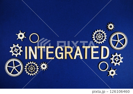 Integrated alphabet letters with gears element on navy blue background Integrated alphabet letters with gears element on navy blue background 126106460