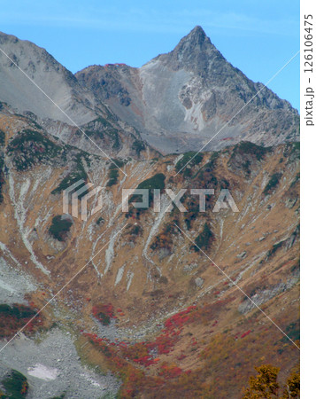 北アルプス・涸沢カールから大キレット・槍ヶ岳まで,錦秋の槍穂高縦走路のパノラマ(長野県側の眺望) 北アルプス・涸沢カールから大キレット・槍ヶ岳まで,錦秋の槍穂高縦走路のパノラマ(長野県側の眺望) 126106475
