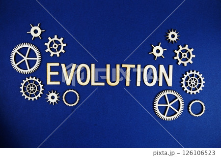 Evolution alphabet letters with gears element on navy blue background Evolution alphabet letters with gears element on navy blue background 126106523