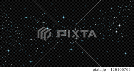 Glowing blue stars and particles falling on dark background 126106763