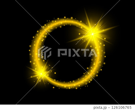 Golden glowing circle with sparkling stars on black background 126106765
