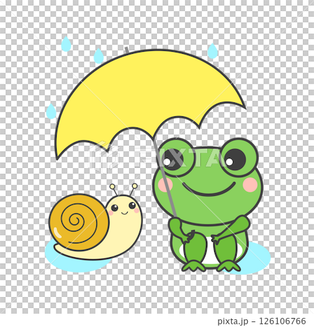 傘をさすカエルとかたつむりのイラスト 126106766