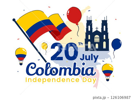 Happy Colombia Independence Day Vector Illustration featuring a Colombian Waving Flag and Ribbon in a National Holiday Celebration Background 126106987