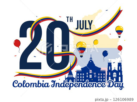 Happy Colombia Independence Day Vector Illustration featuring a Colombian Waving Flag and Ribbon in a National Holiday Celebration Background 126106989